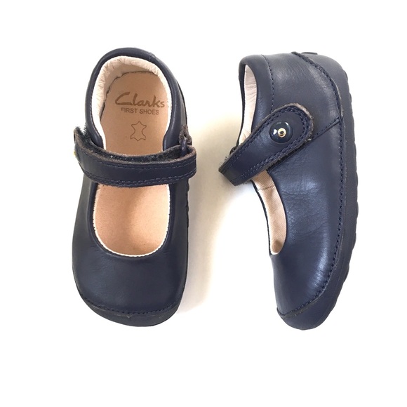 Clarks Other - Clarks Baby Girl Navy Blue Leather Little Boo Mary Jane Shoes Size 5